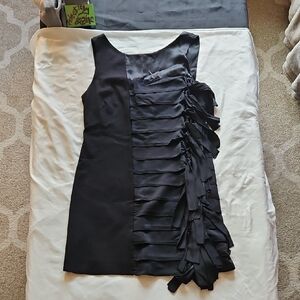 BCBGMaxAzria Black Sleeveless Ruffle-Front Mini Dress